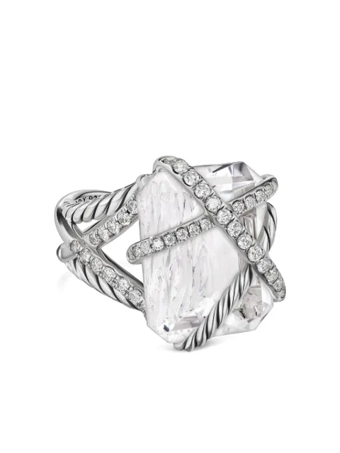 David Yurman sterling silver Cable Wrap crystal and diamond ring (18mm)