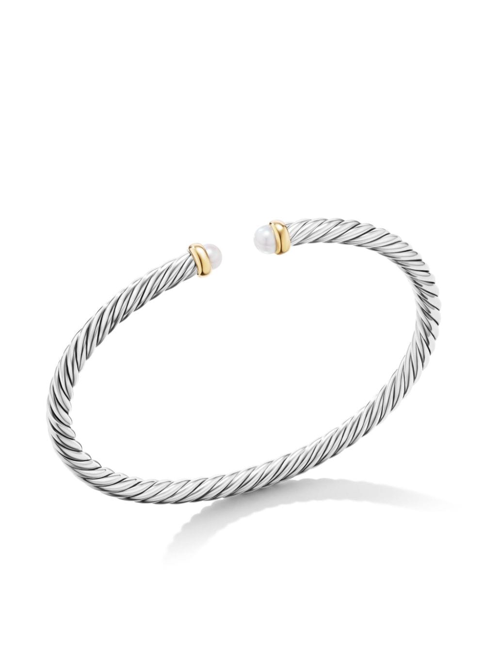 Shop David Yurman 14kt Yellow Gold Modern Cable Pearl Bracelet In Silver