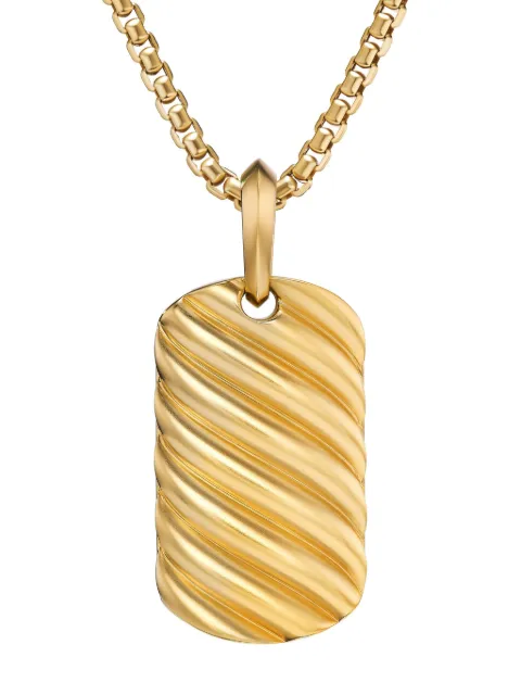David Yurman 18K黄金 Sculpted Cable Tag 项链吊饰