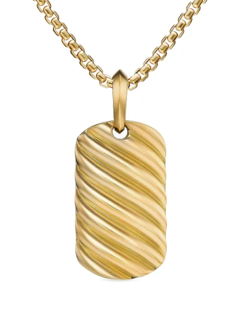 David Yurman 18kt yellow gold Sculpted Cable Tag necklace charm