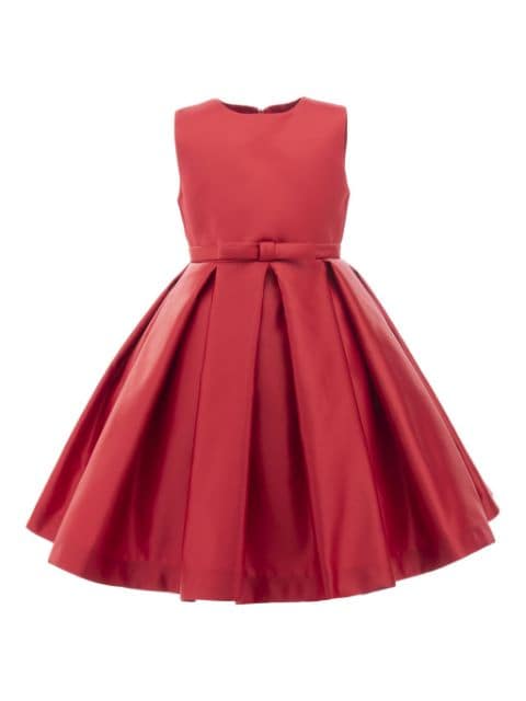 bow-detail pleated satin dress