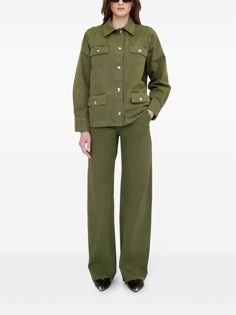 Shop Anine Bing Briley Curved-seam Twill Trousers In Green