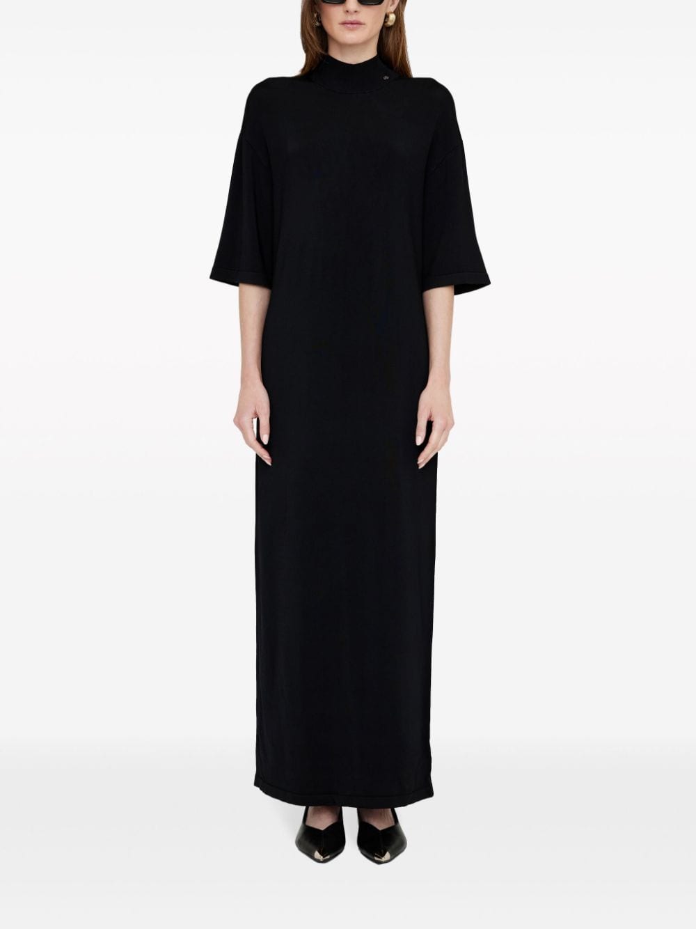 Shop Anine Bing Claudia Jersey-knit Maxi Dress In Black