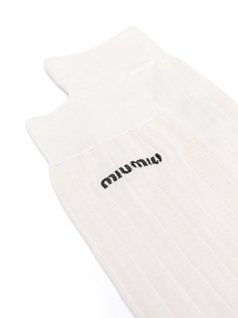 Miu Miu logo-embroidered silk socks - Beige