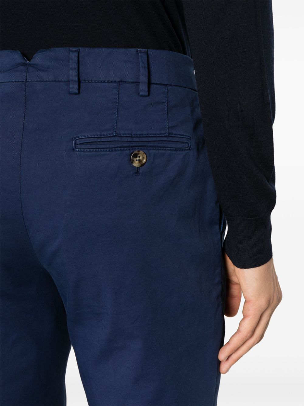 Shop Brunello Cucinelli Pressed-crease Twill Tapered Trousers In Blue