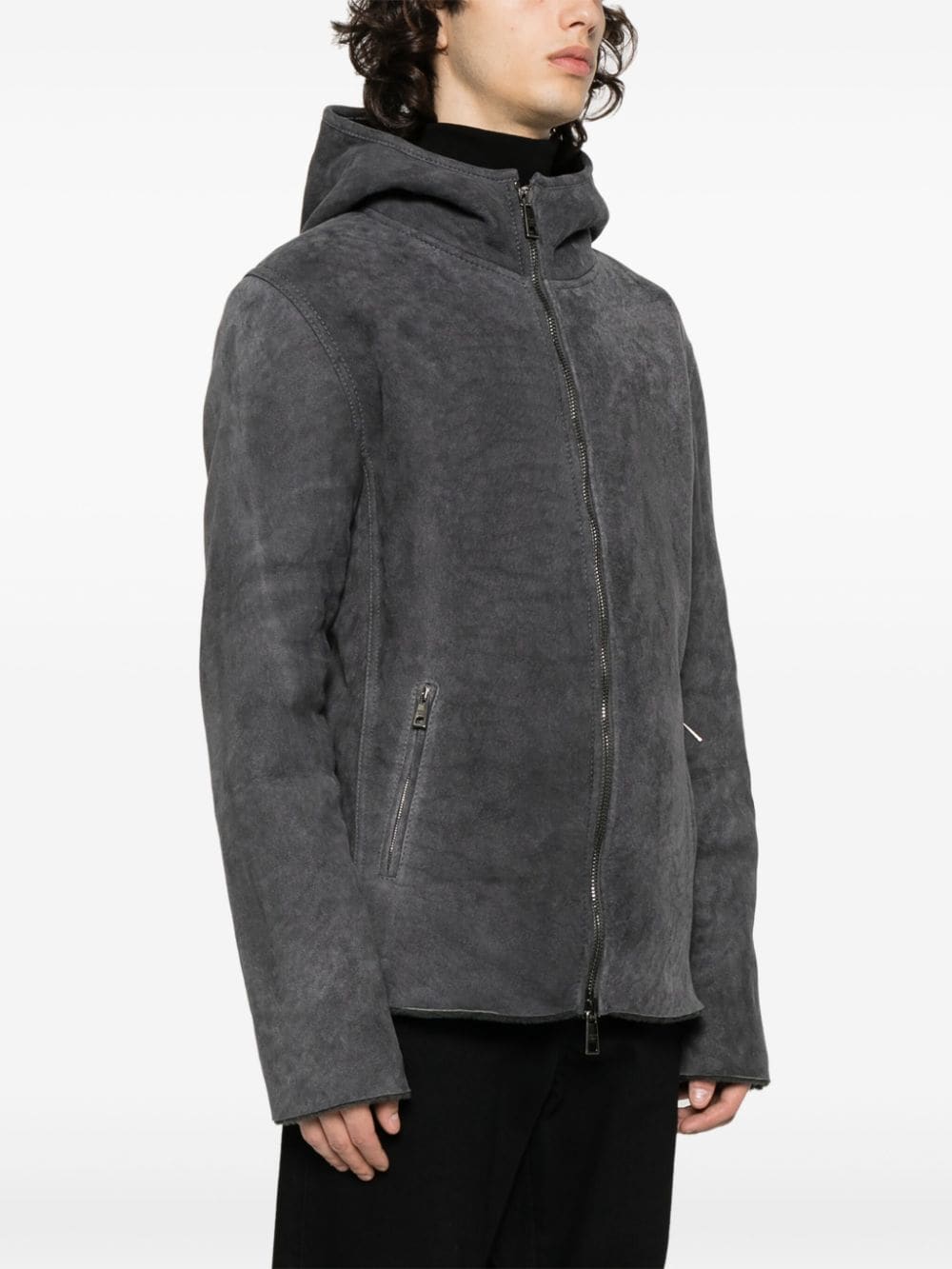 Shop Giorgio Brato Hooded Shearling Jacket In Grey