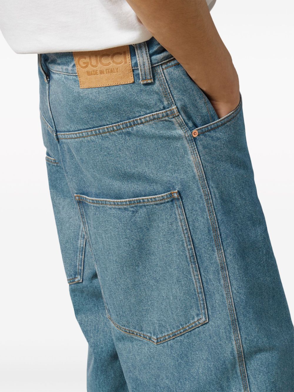 Shop Gucci Wide-leg Raw-cut Jeans In 4011 Blue