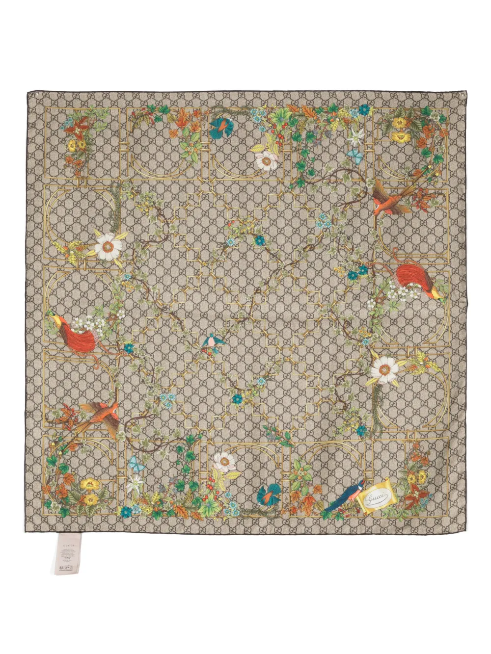 Gucci Animal Floral-print Silk Scarf In Neutrals