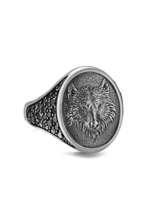 David Yurman anillo de sello Petrvs Wolf en plata de ley con diamante de 21.5mm