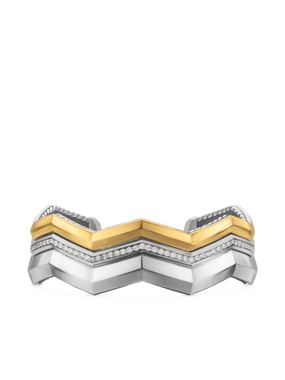 David Yurman brazalete Zig Zag Stax™ Three Row en oro amarillo de 18kt y plata de ley con diamantes de 17.4mm | plateado | Image 1