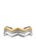 David Yurman 18kt yellow gold and sterling silver Zig Zag Stax™ Three Row diamond cuff bracelet (17.4mm)