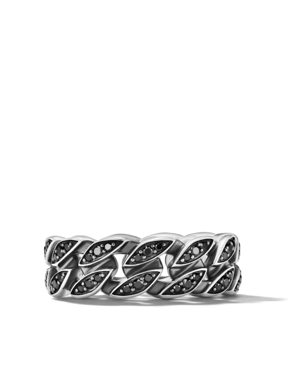 David Yurman Sterling Silver Curb Chain Diamond Band Ring In Black