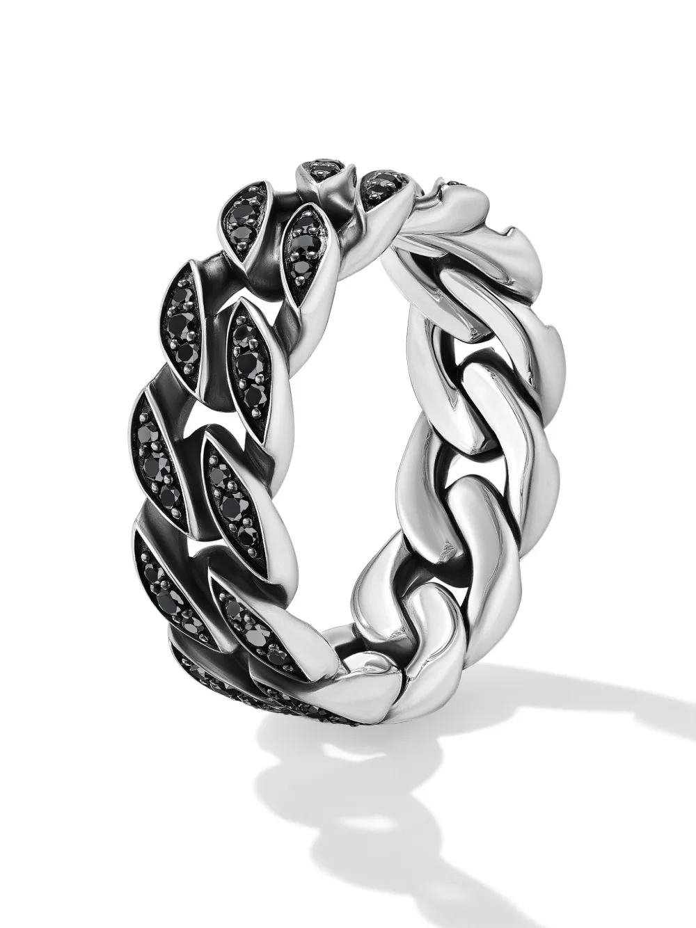 David Yurman Sterling Silver Curb Chain Diamond Band Ring In Black