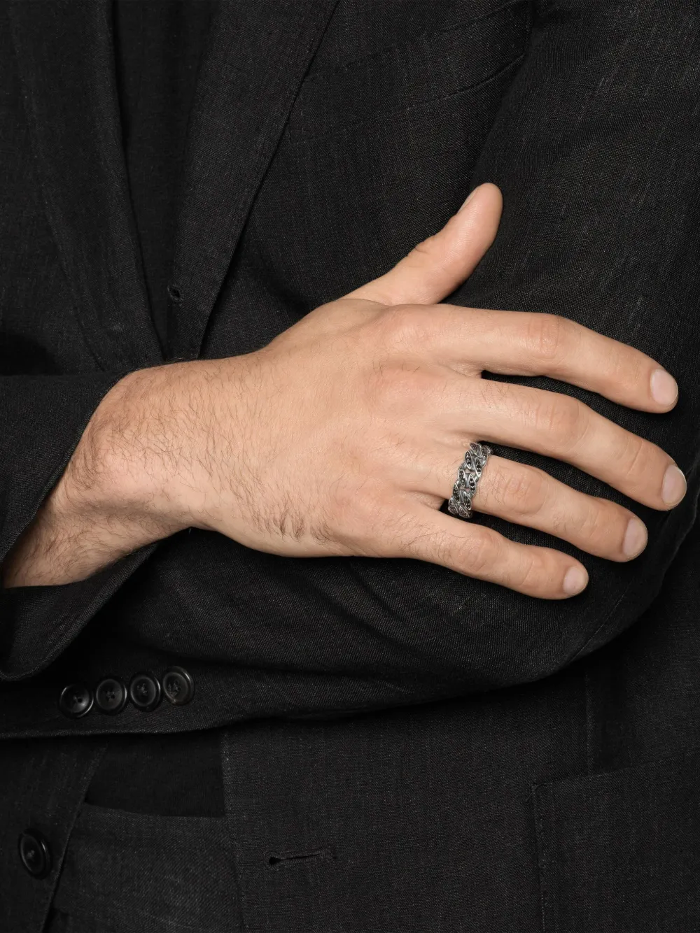 David Yurman 纯银 Curb Chain 钻石指环戒指（8毫米） | Image 2