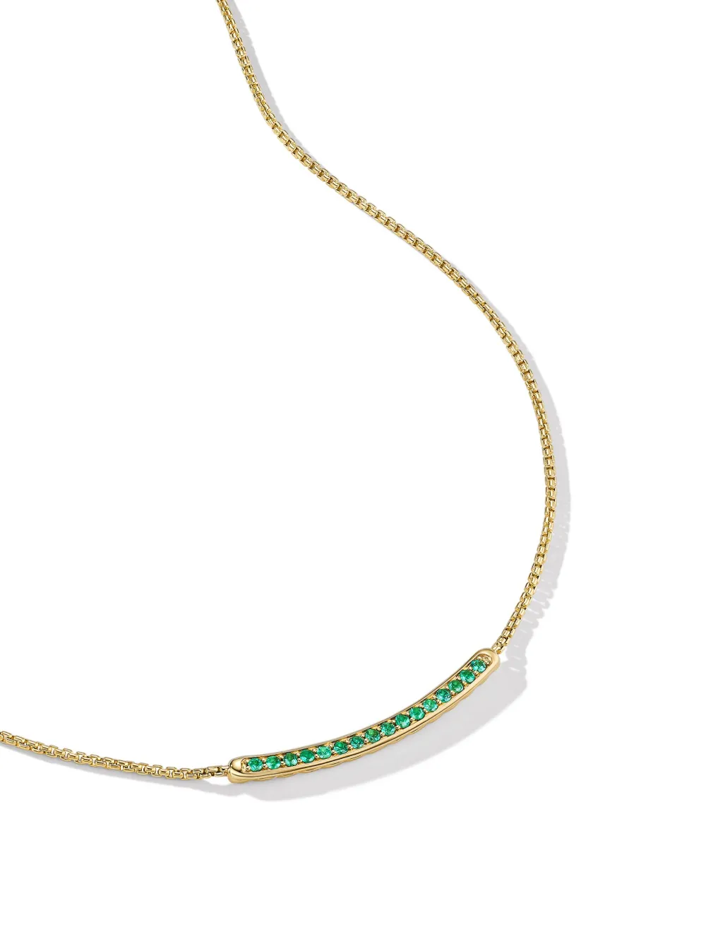 DAVID YURMAN 18KT YELLOW GOLD PETITE PAVÉ BAR EMERALD NECKLACE (1.25MM)