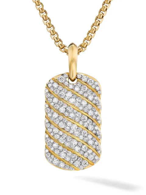 David Yurman 18kt yellow gold Sculpted Cable Tag diamond necklace charm