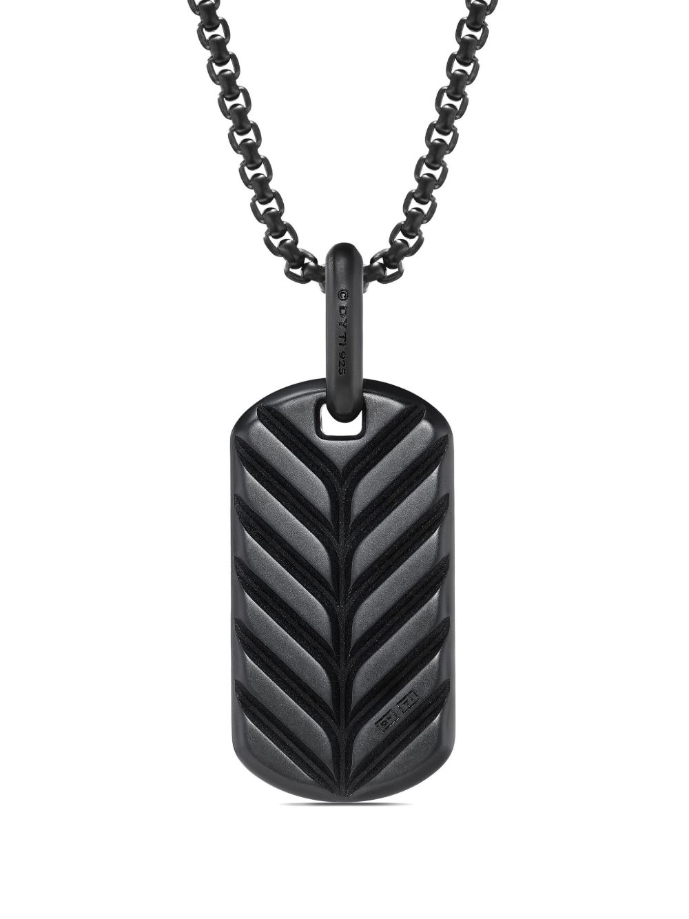 David Yurman Zilveren Chevron naamplaatje met diamant (27mm) - Zwart