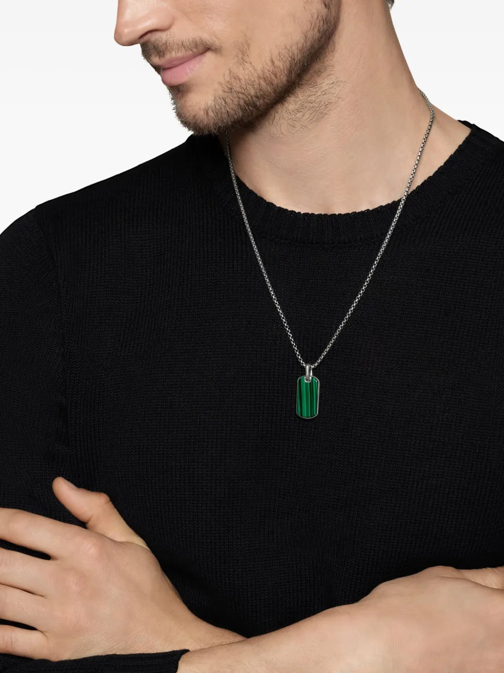 David Yurman Targhetta in argento sterling con malachite Chevron (27mm) | Image 2