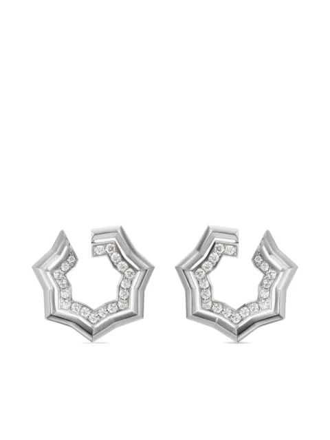 David Yurman sterling silver Zig Zag Stax Two Row diamond hoop earrings (27mm)