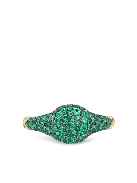 David Yurman anillo Petite Pavé en oro amarillo de 18kt con esmeralda rosa de 7mm
