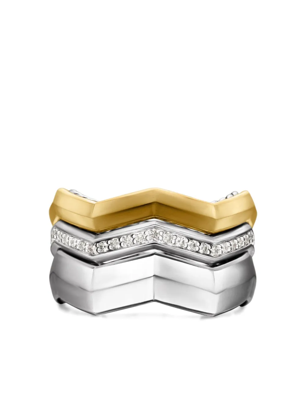 David Yurman Stax ダイヤモンド リング 11.7mm 18Kイエローゴールド&スターリングシルバー - シルバートーン David Yurman Stax ダイヤモンド リング 11.7mm 18Kイエローゴールド&スターリングシルバー - シルバートーン