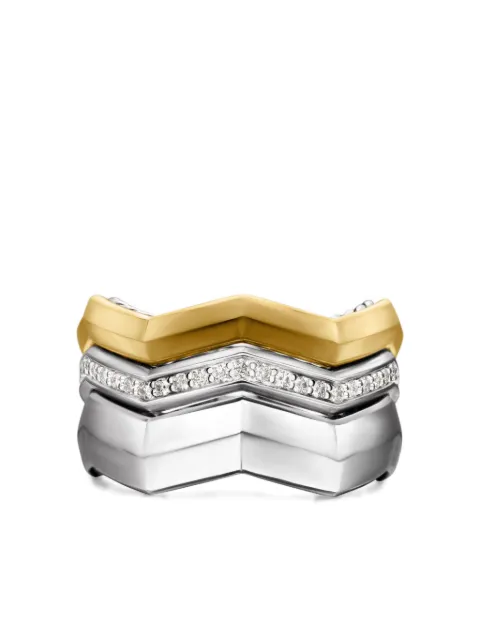 David Yurman 18kt yellow gold and sterling silver Stax diamond ring (11.7mm)