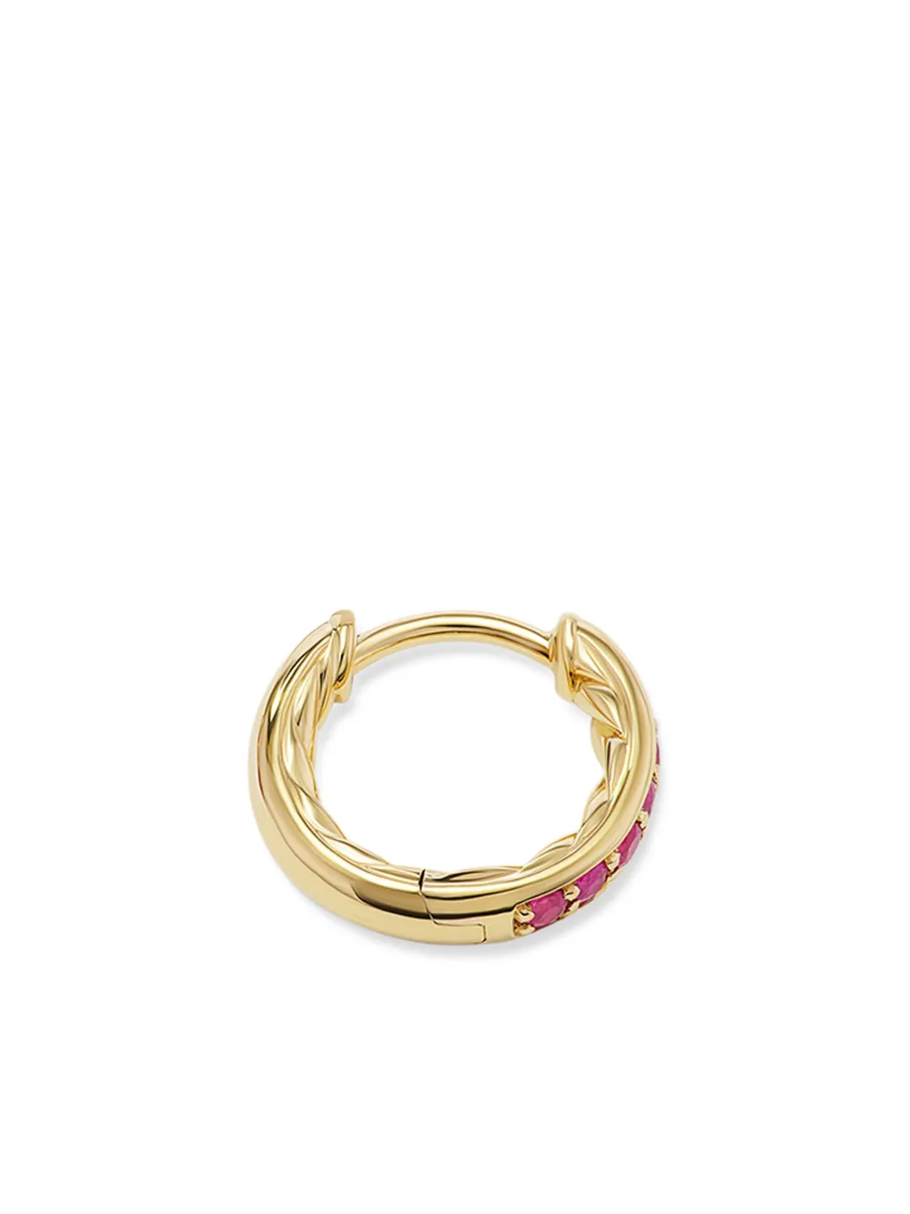 David Yurman 18kt Yellow Gold Petite Pavé Ruby Huggie Earrings, view 5