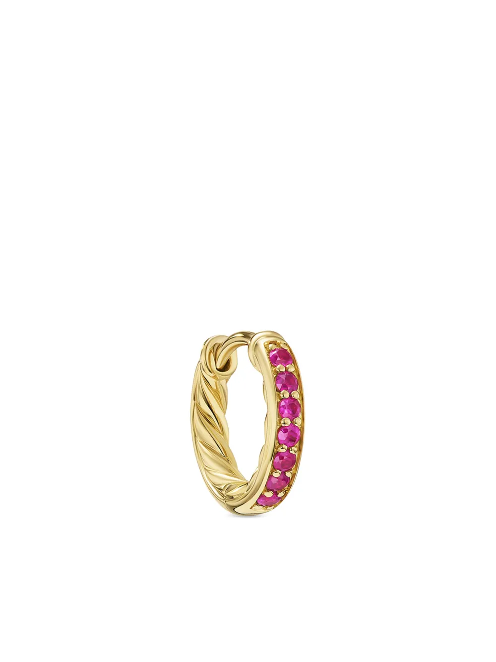 David Yurman 18kt Yellow Gold Petite Pavé Ruby Huggie Earrings, view 3