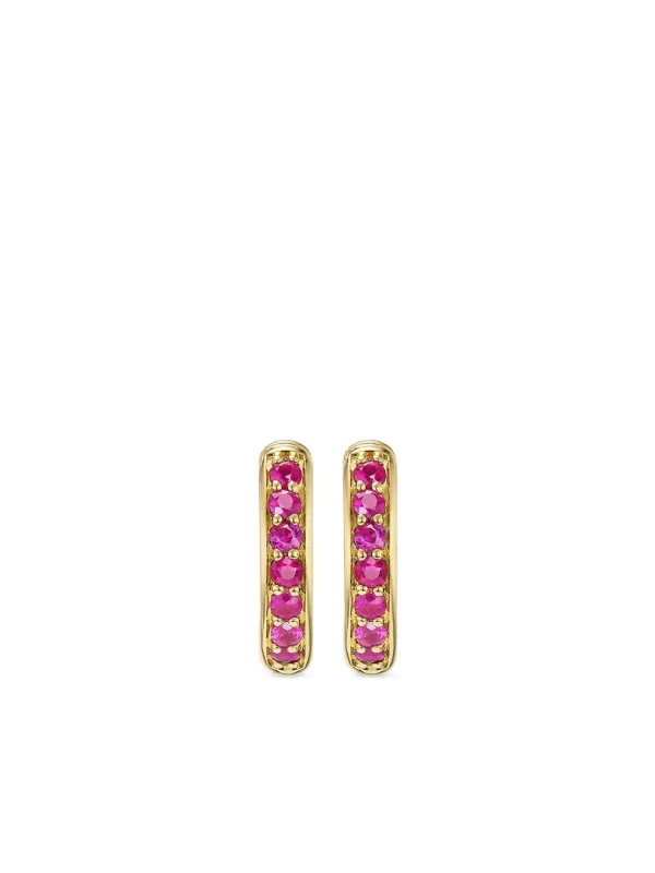 David Yurman 18kt Yellow Gold Petite Pavé Ruby Huggie Earrings