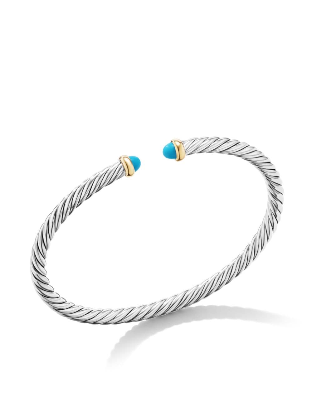 Shop David Yurman 14kt Yellow Gold Modern Cable Turquoise Bracelet In Silver
