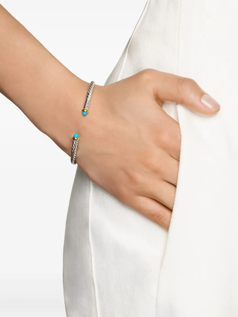 David Yurman 14kt yellow gold Cable Flex cuff turquoise bracelet (4mm) | Image 2