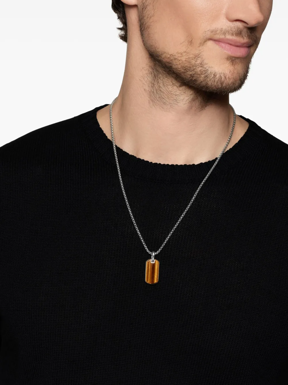 David Yurman sterling silver Chevron tiger eye tag (27mm) | Image 2