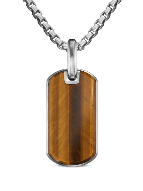 David Yurman sterling silver Chevron tiger eye tag (27mm)