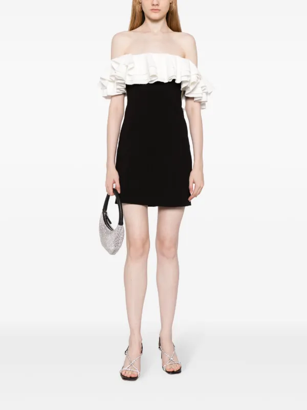 【Staud】 Kiaraオフショルダー ruffledミニドレス STAUD Kiara ラッフル ミニドレス | ブラック | FARFETCH JP