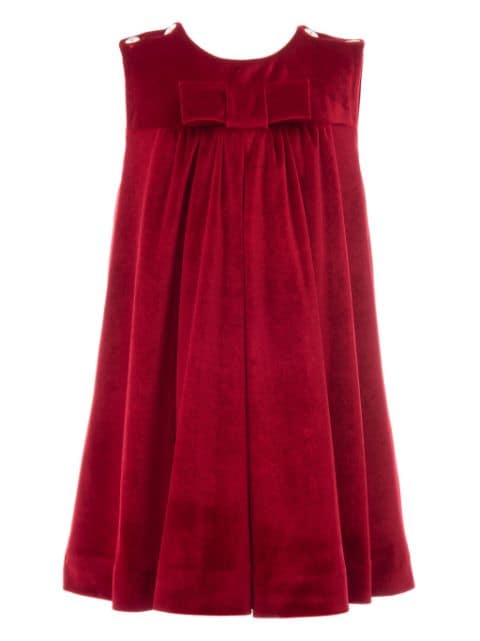 Tulleen bow-detail ruched velvet dress