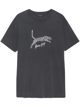Anine Bing Tシャツ ヒョウ柄 レオパード ANINE BING Walker レオパード Tシャツ | ブラック | FARFETCH JP