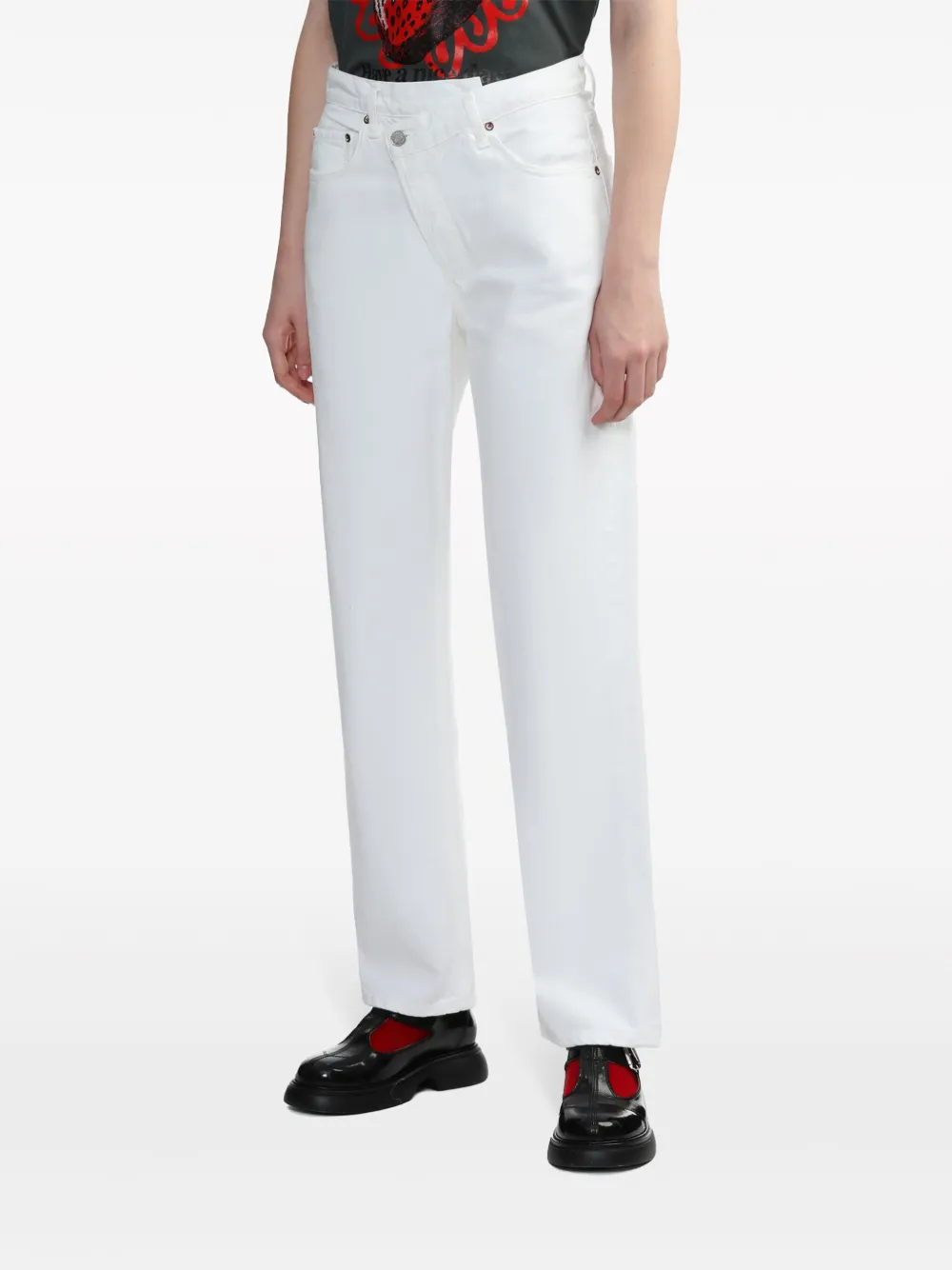 Shop Agolde Criss Cross Straight-leg Jeans In White