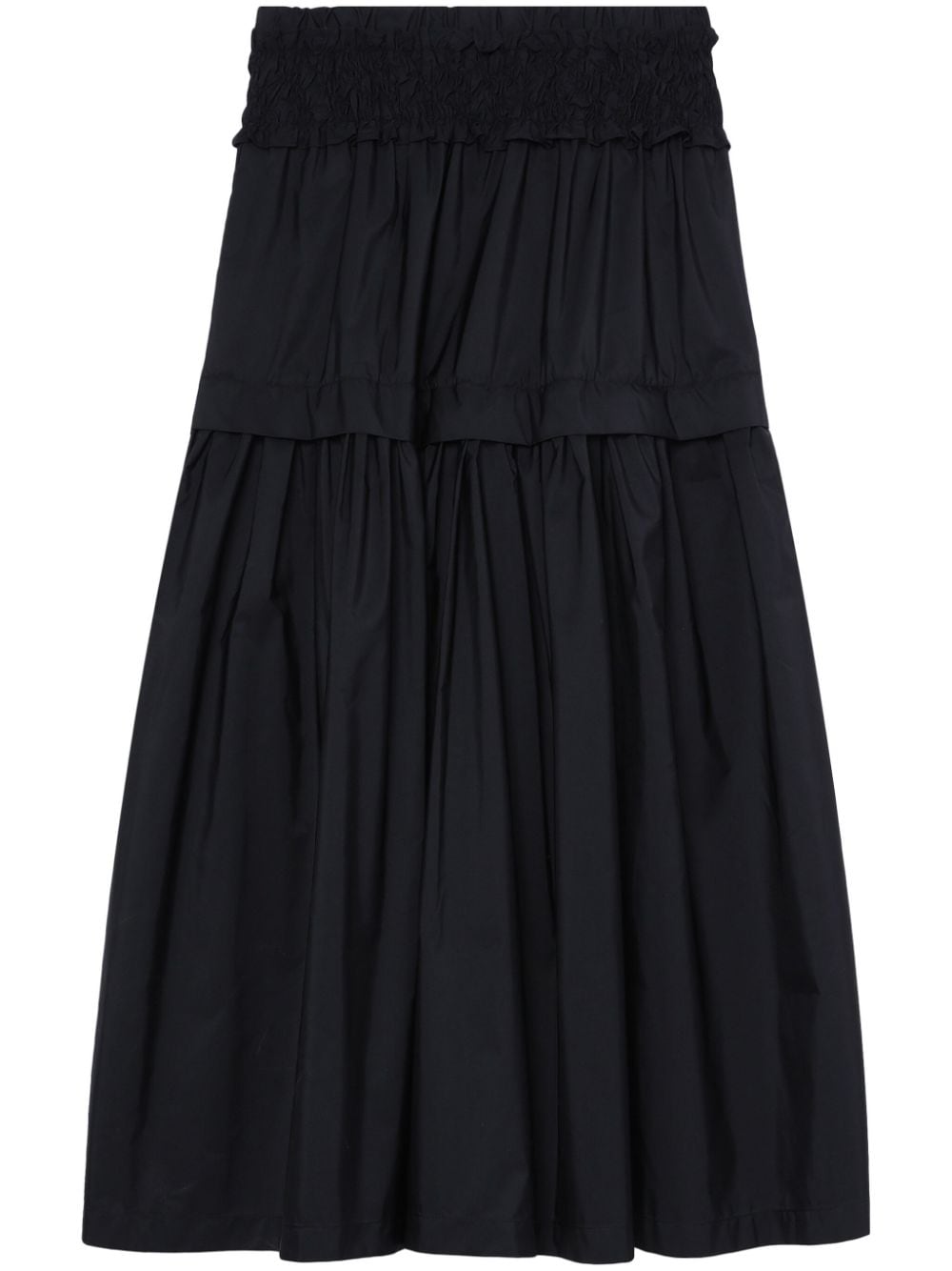 Sea Diana Tiered Shirred Taffeta Midi Skirt In Black