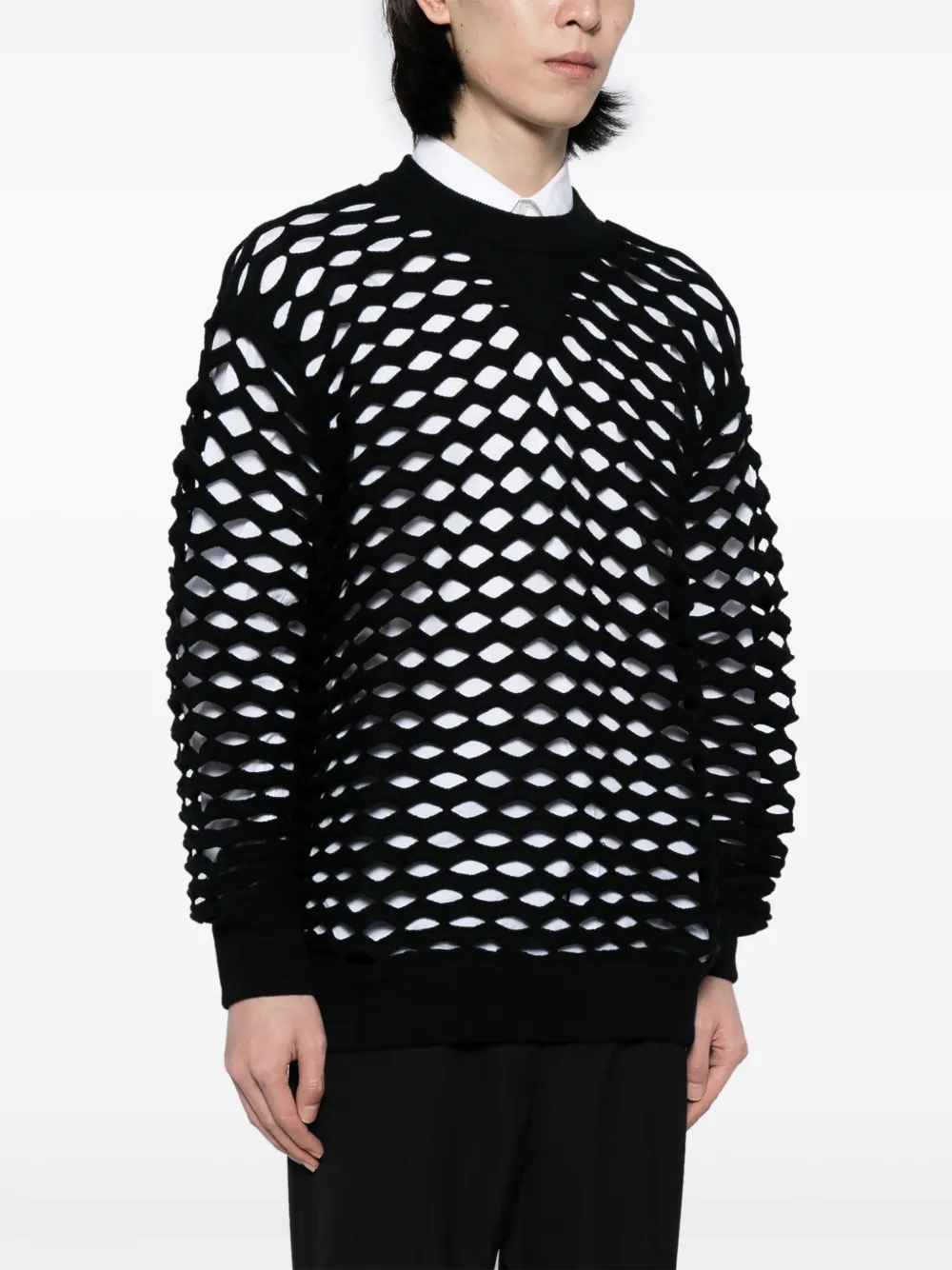 Shop Junya Watanabe Laser Cut-detail Crew-neck Jumper In Black