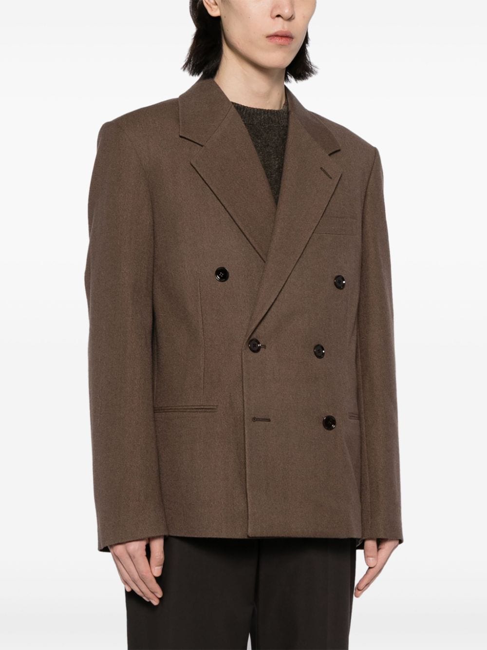 Shop Lemaire Double-breasted Twill Blazer In Brown