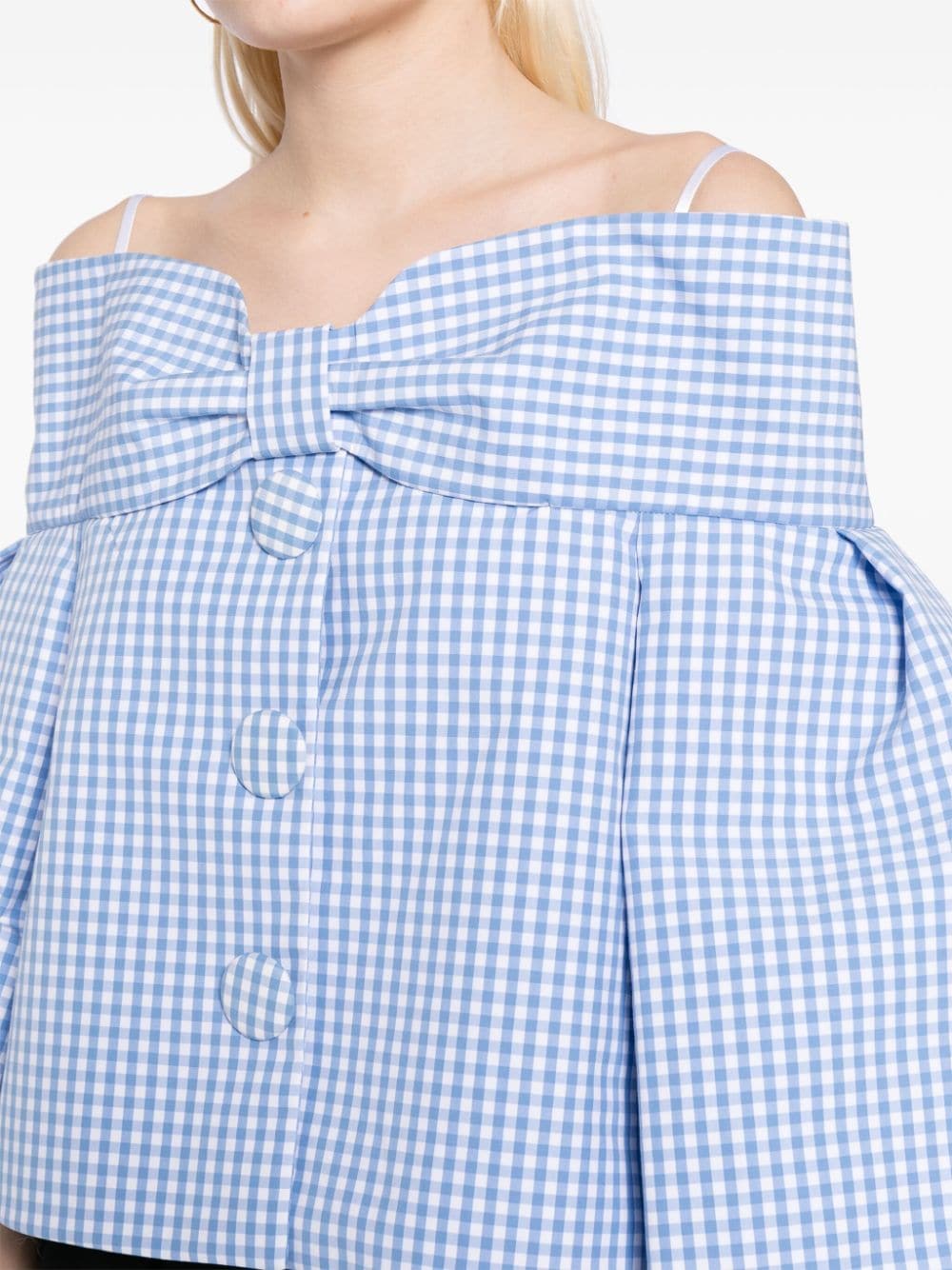 Shop Shushu-tong Bow-detail Gingham-check Blouse In Blue