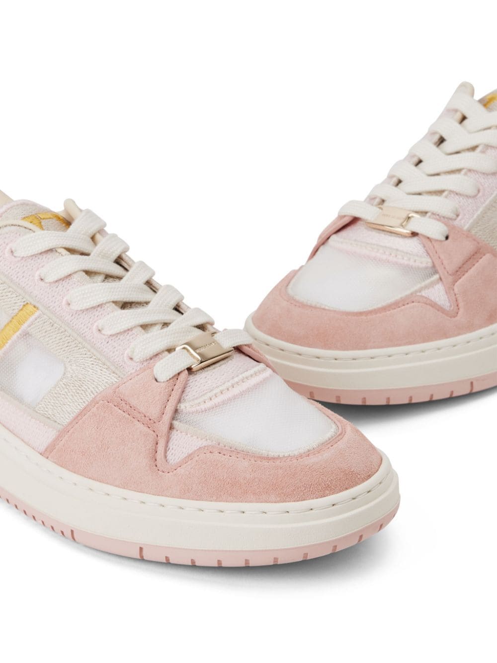 Shop Ferragamo Mesh Suede Lace-up Sneakers In Pink