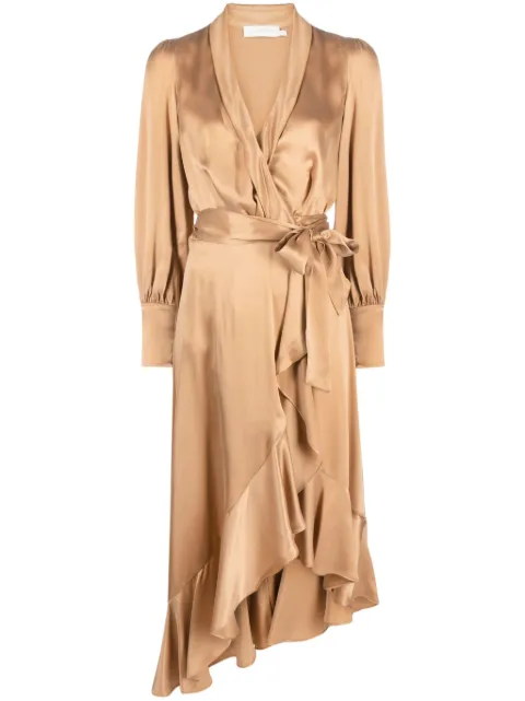 ZIMMERMANN long-sleeve wrap silk midi dress