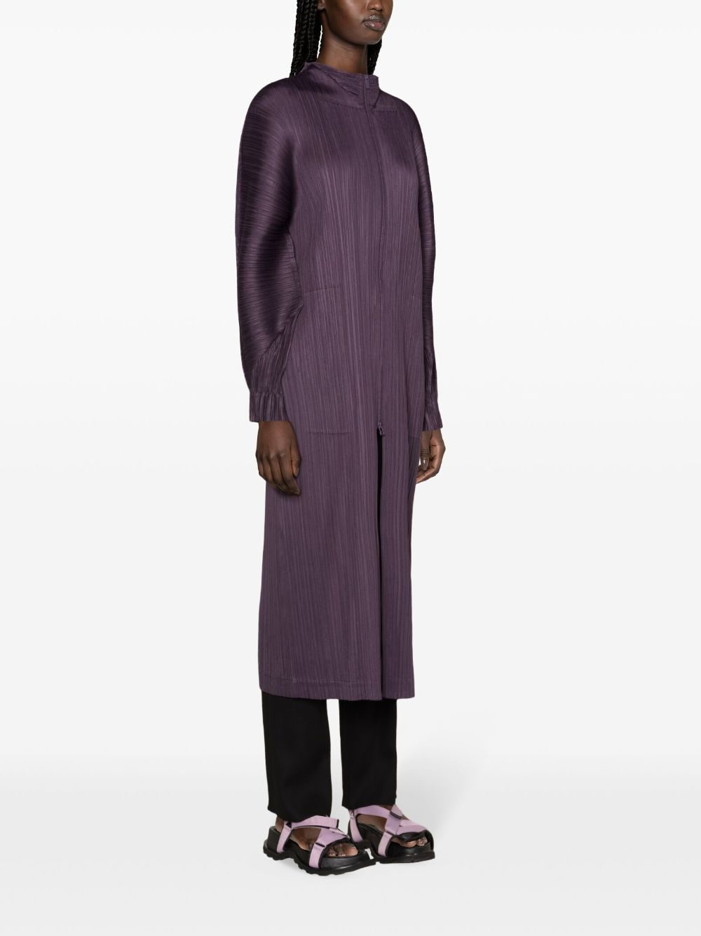 Shop Issey Miyake November Zip-up Plissé Coat In Purple