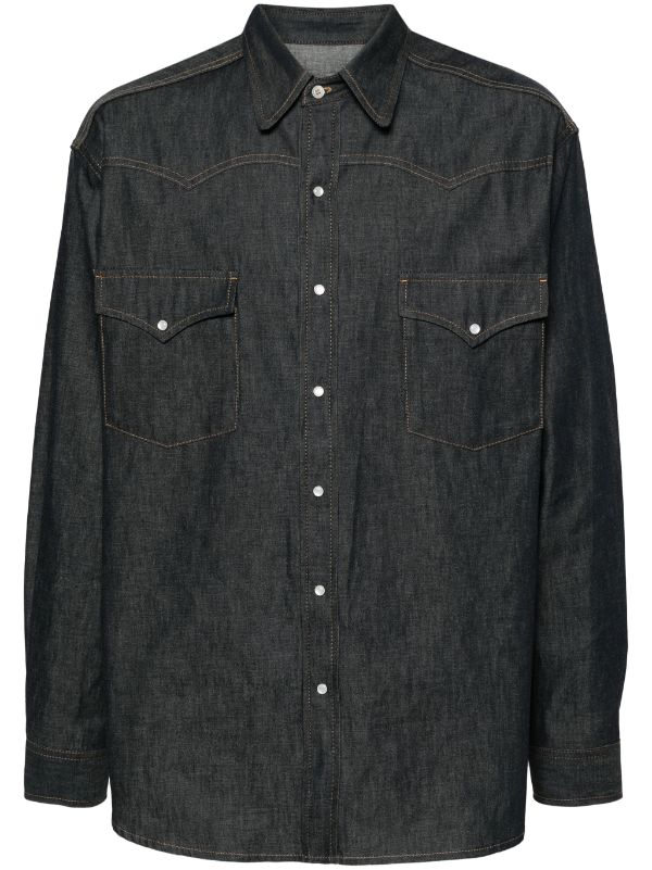 Mens black denim western on sale shirt