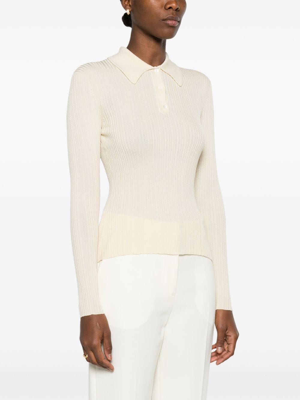 Shop Theory Long-sleeve Ribbed Polo Shirt In Neutrals
