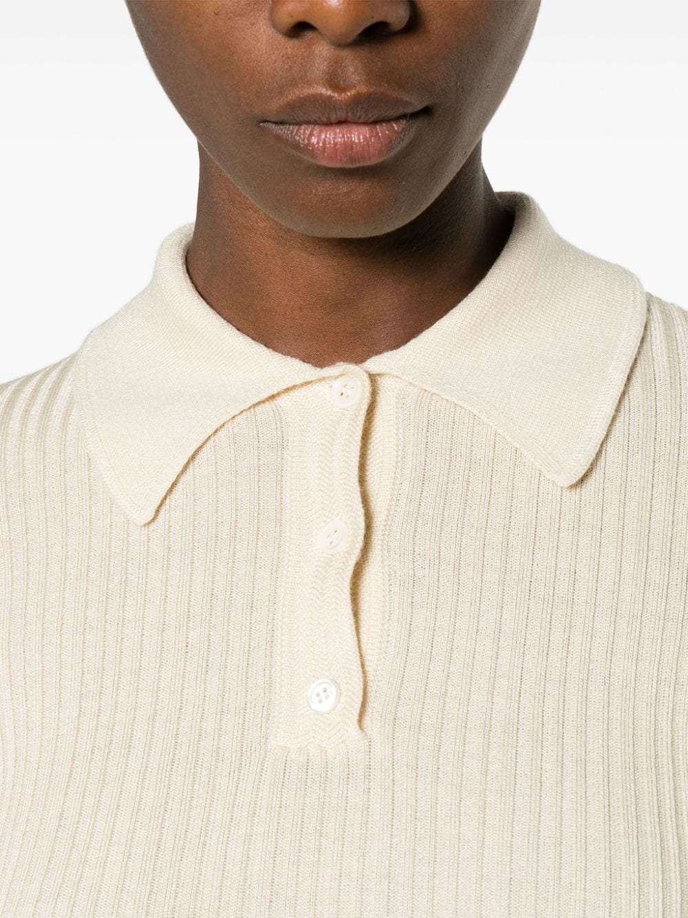Shop Theory Long-sleeve Ribbed Polo Shirt In Neutrals