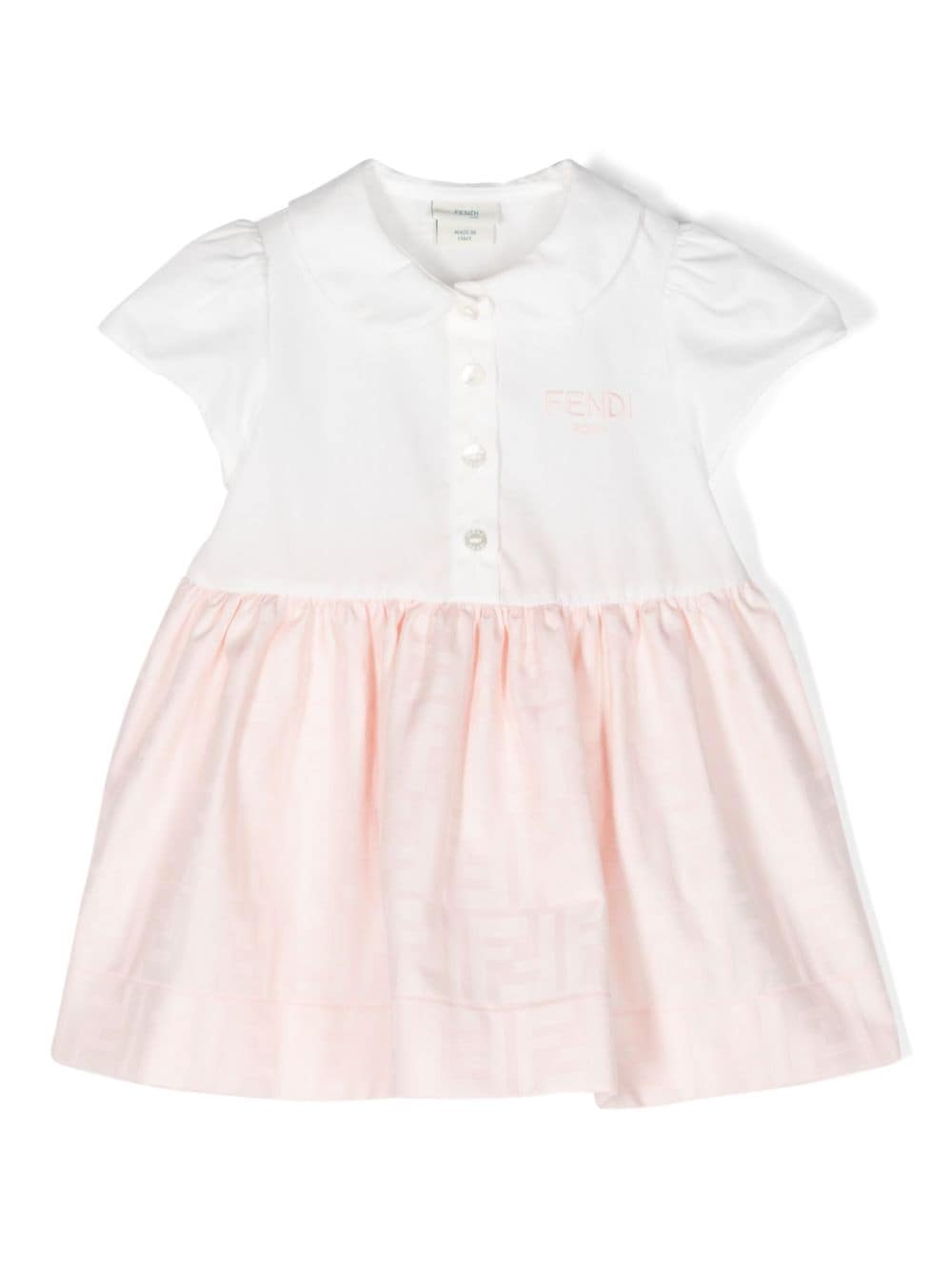 Fendi Babies' Ff-jacquard Cotton Flared Dress In White Pink