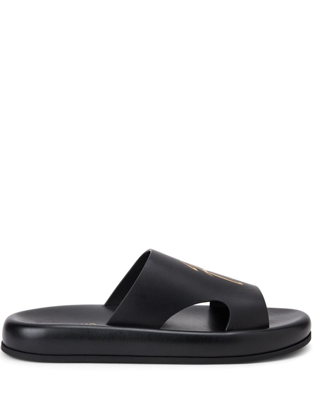 Ferragamo Logo-embossed Leather Slides In Black