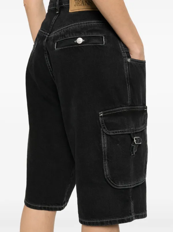 Black denim knee length shorts women's store